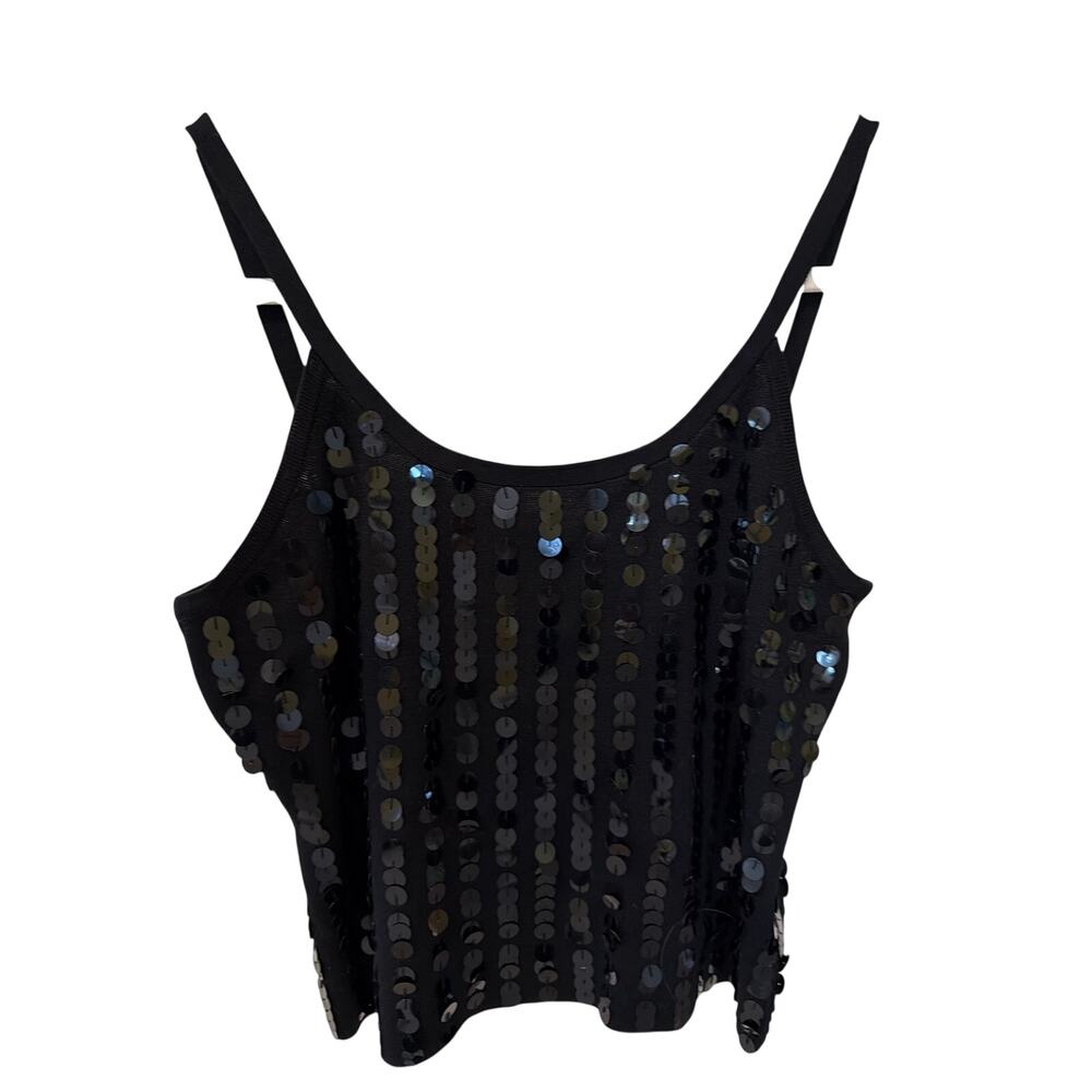 Vintage Joesph A. Black Tank Top Women's Size Medium Sequins 100% Silk Cropped